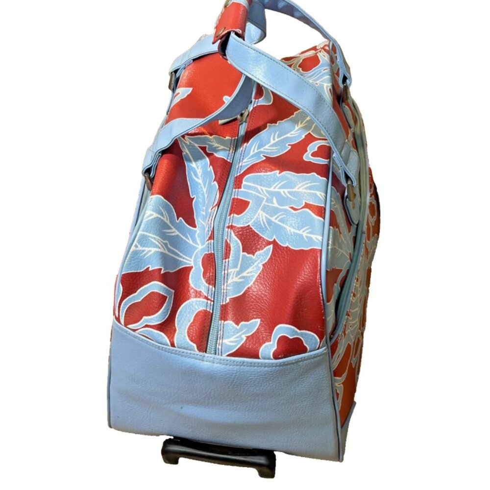 VTG Roxy Red Blue Floral Hawaiian tropical 25” Large Rolling Duffle Bag luggage - Picture 6 of 16